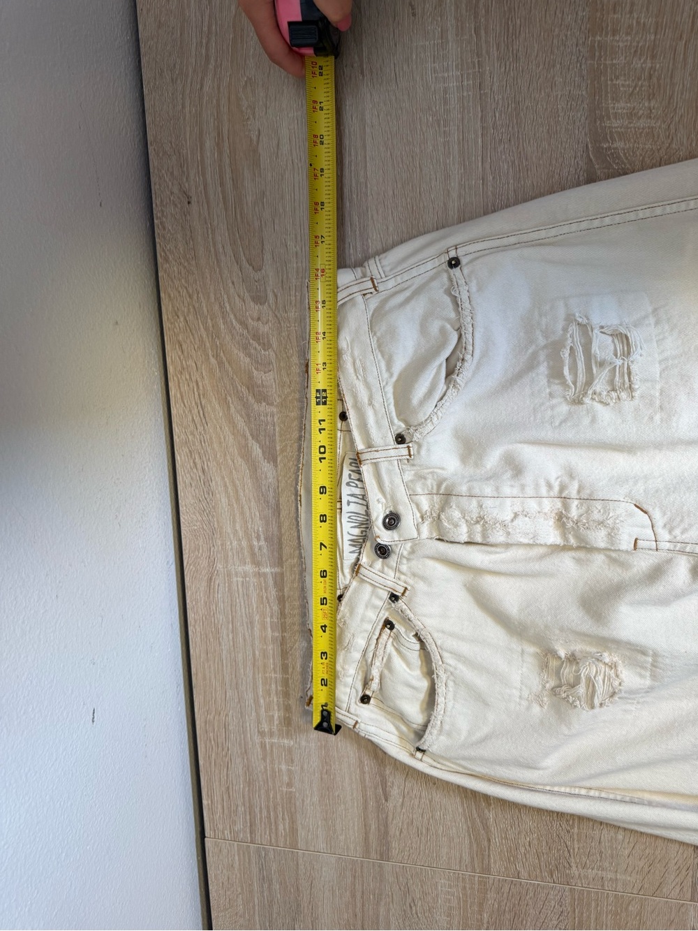 Magnolia Pearl Cotton Miner Denim pants distressed cream adjustable waist - Picture 12 of 16